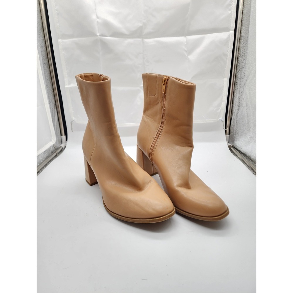 A New Day 3" Heel Boots Chunky Nude Tan Women's Size 11 Faux Leather- EUC